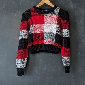 Vintage Cherry Stix Hand Knit Sweater Red Black White Crop Sweater Sz M
